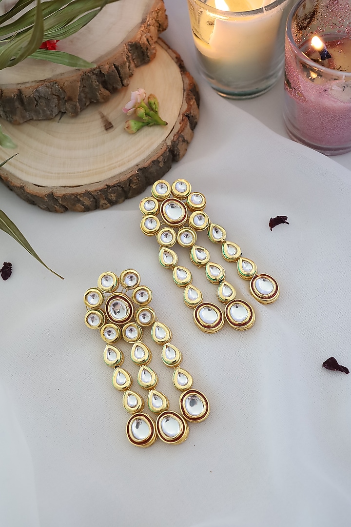 Gold Finish Kundan Polki Stud Earrings by Paisley Pop at Pernia's Pop Up Shop