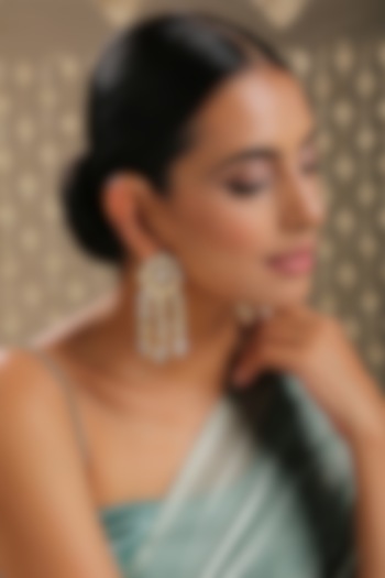 Gold Finish Kundan Polki Stud Earrings by Paisley Pop at Pernia's Pop Up Shop