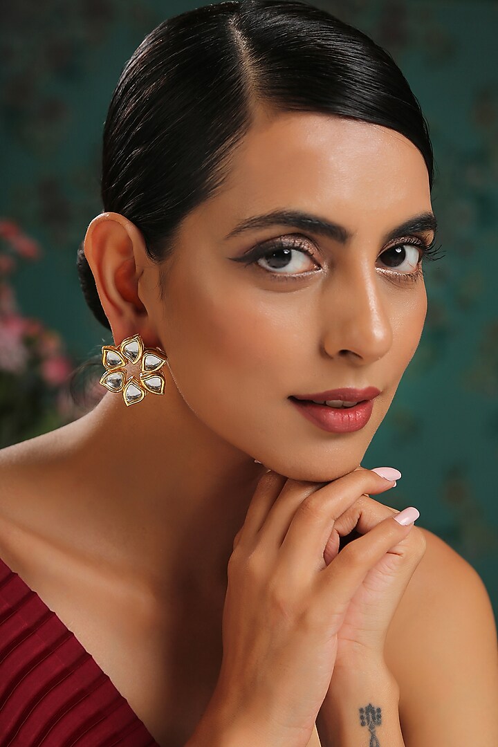 Gold Finish Handcrafted Earrings by Paisley Pop at Pernia's Pop Up Shop