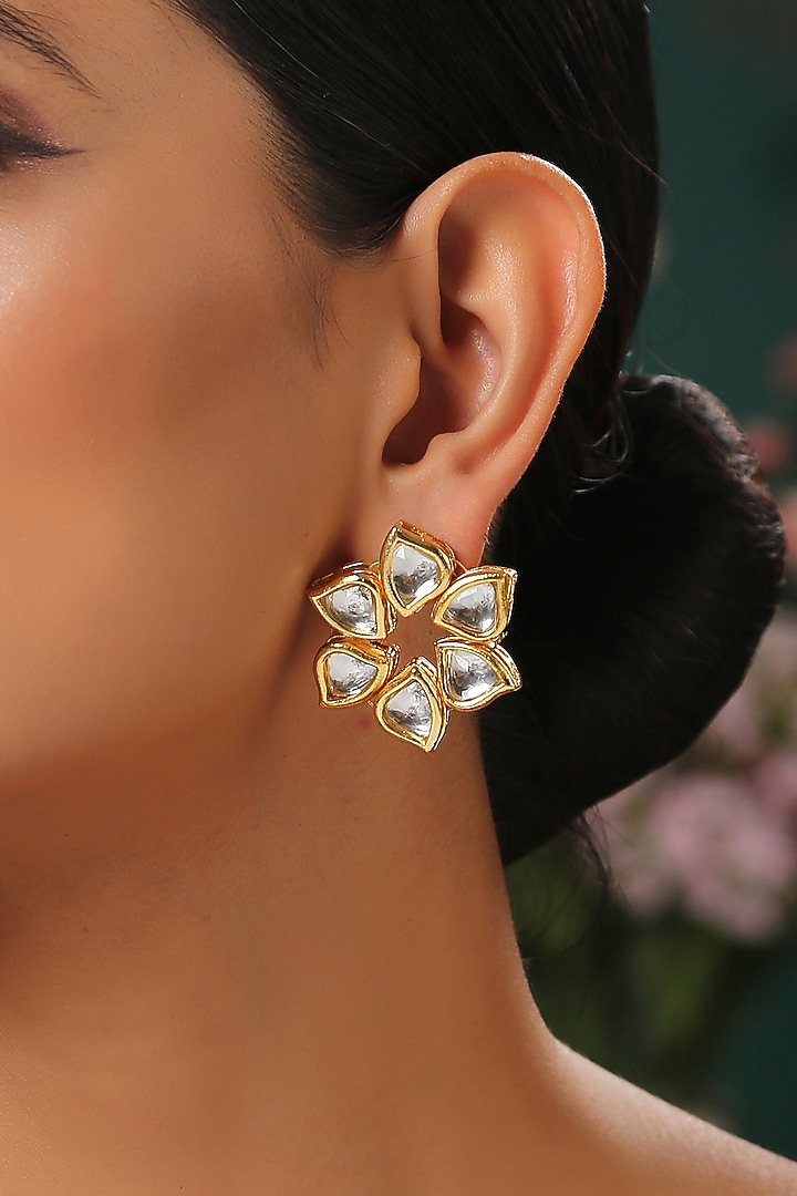 Gold Finish Handcrafted Earrings by Paisley Pop at Pernia's Pop Up Shop