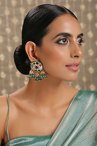 Gold Finish Navratan Earrings by Paisley Pop