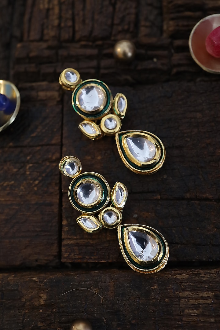 Gold Finish Meenakari Earrings by Paisley Pop at Pernia's Pop Up Shop