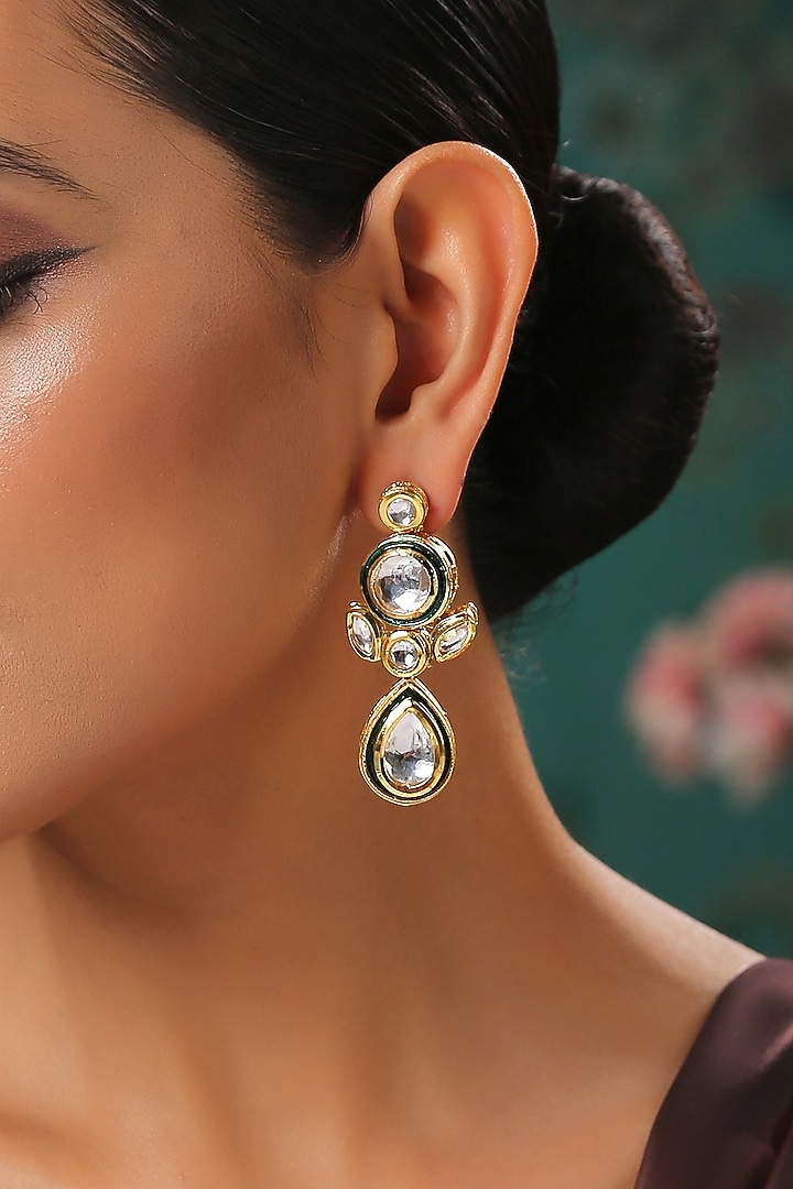 Gold Finish Meenakari Earrings by Paisley Pop at Pernia's Pop Up Shop