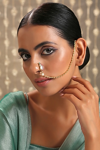 Gold Finish Pearl Nose Pin by Paisley Pop