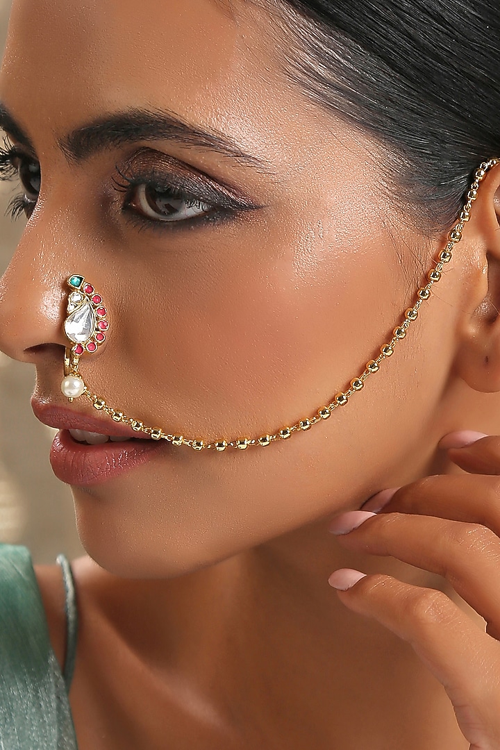 Gold Finish Pearl Nose Pin by Paisley Pop at Pernia's Pop Up Shop
