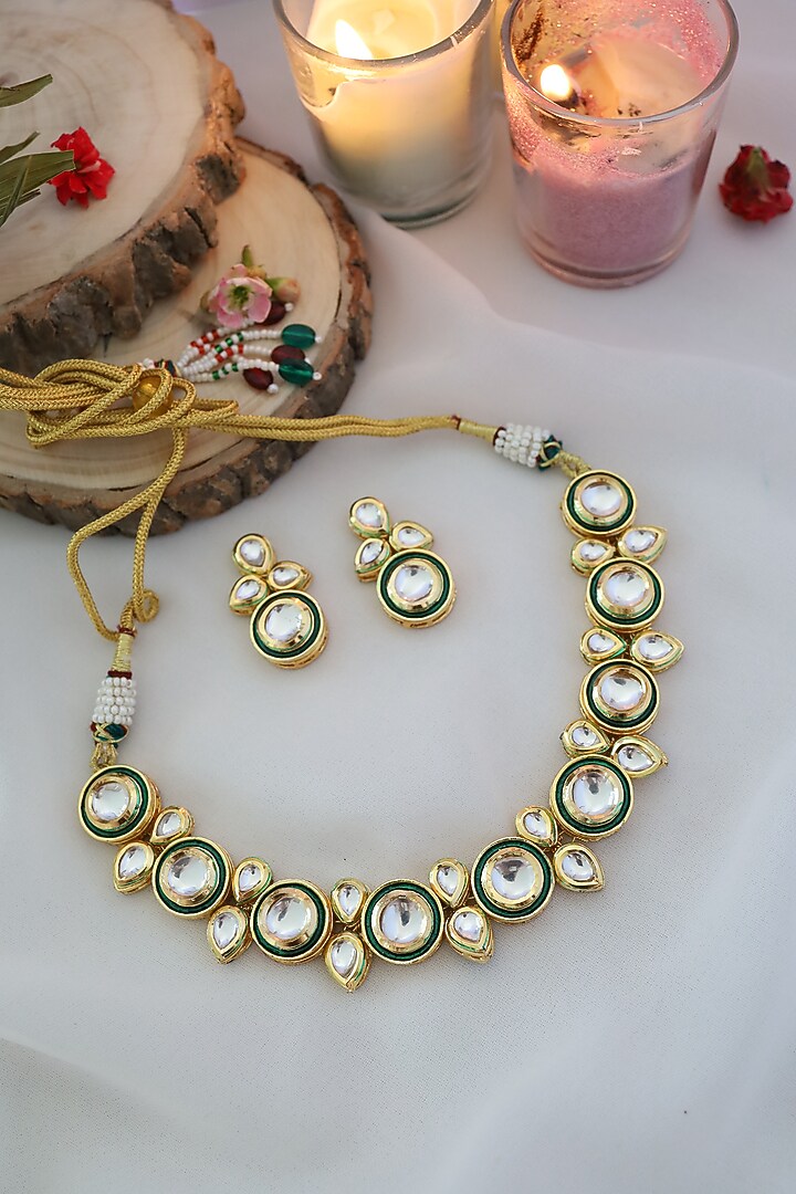 Gold Finish Floral Necklace Set by Paisley Pop at Pernia's Pop Up Shop
