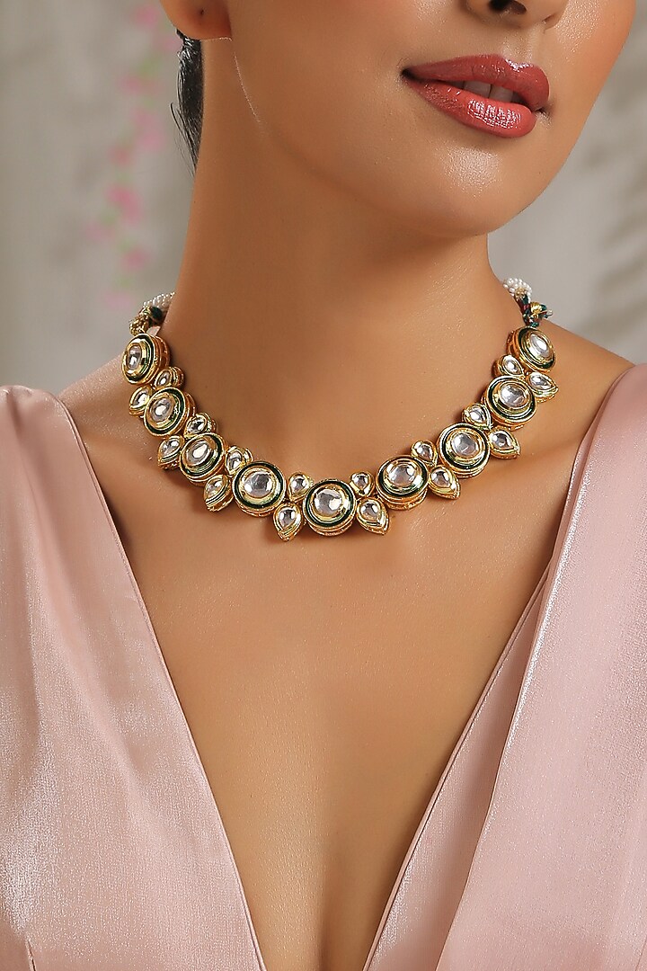 Gold Finish Floral Necklace Set by Paisley Pop at Pernia's Pop Up Shop