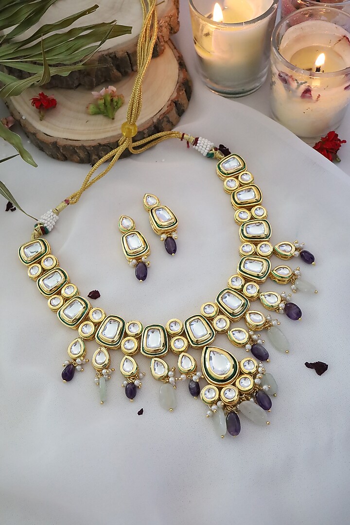 Gold Finish Purple Amethyst Necklace Set by Paisley Pop at Pernia's Pop Up Shop
