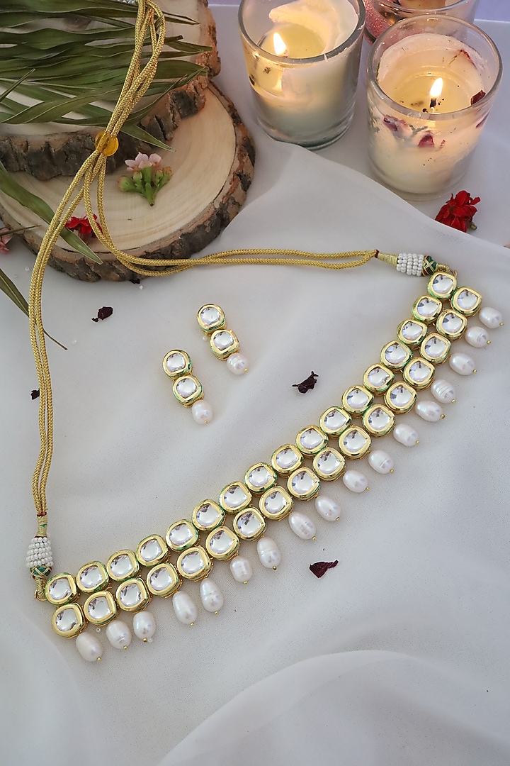 Gold Finish Pearl Necklace Set by Paisley Pop at Pernia's Pop Up Shop
