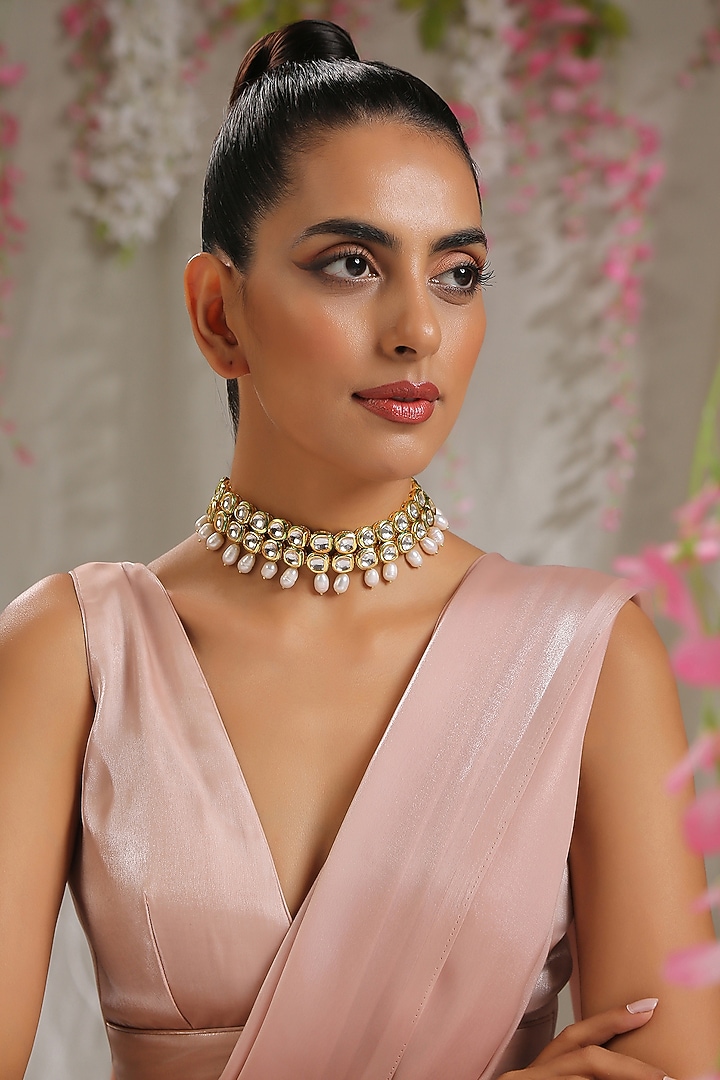 Gold Finish Pearl Necklace Set by Paisley Pop at Pernia's Pop Up Shop