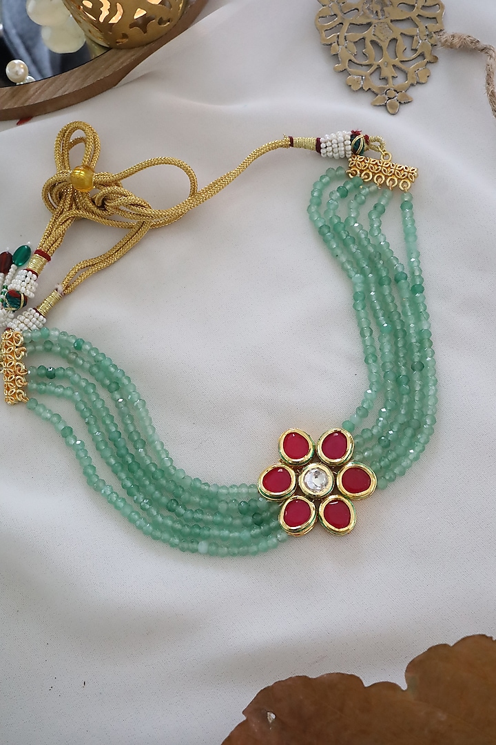 Gold Finish Ruby Red Necklace Set by Paisley Pop at Pernia's Pop Up ...