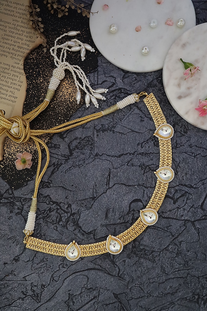 Gold Finish Kundan Polki Choker Necklace by Paisley Pop at Pernia's Pop Up Shop