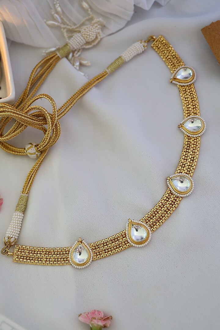 Gold Finish Kundan Polki Choker Necklace by Paisley Pop at Pernia's Pop Up Shop