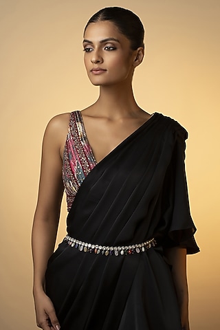 Rhodium Finish Kundan Polki & Semi-Precious Stones Handcrafted Waistbelt by Paisley Pop