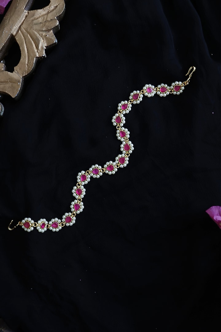 Gold Finish Kundan Polki Handcrafted Mathapatti by Paisley Pop at Pernia's Pop Up Shop