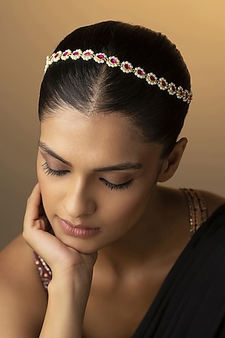 Gold Finish Kundan Polki Handcrafted Mathapatti by Paisley Pop