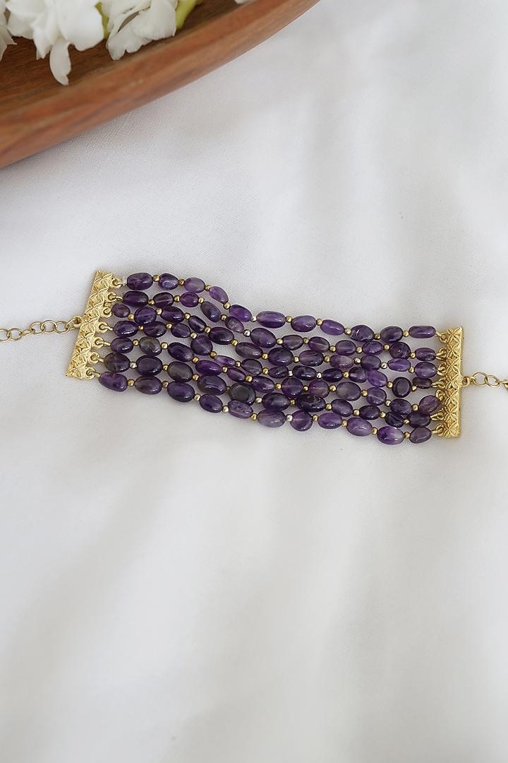 Gold Finish Purple Amethyst Stones Handcrafted Bracelet by Paisley Pop at Pernia's Pop Up Shop