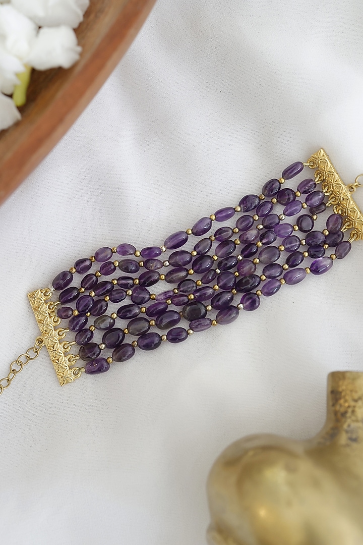 Gold Finish Purple Amethyst Stones Handcrafted Bracelet by Paisley Pop at Pernia's Pop Up Shop