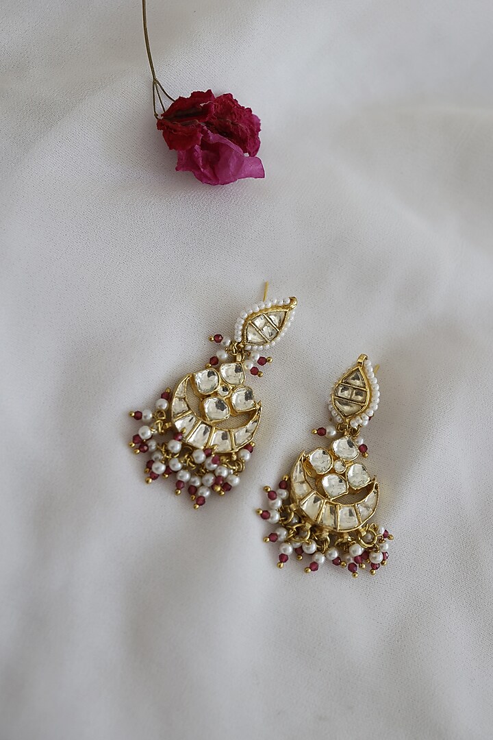 Gold Finish Kundan & Red Garnet Stone Choker Necklace Set by Paisley Pop at Pernia's Pop Up Shop