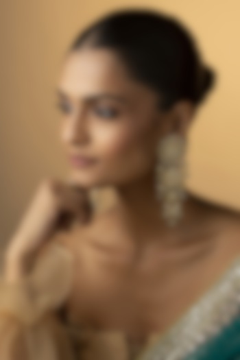 Gold Finish Kundan & Pearl Dangler Earrings by Paisley Pop at Pernia's Pop Up Shop