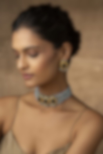 Gold Finish Kundan & Pearl Choker Necklace Set by Paisley Pop at Pernia's Pop Up Shop