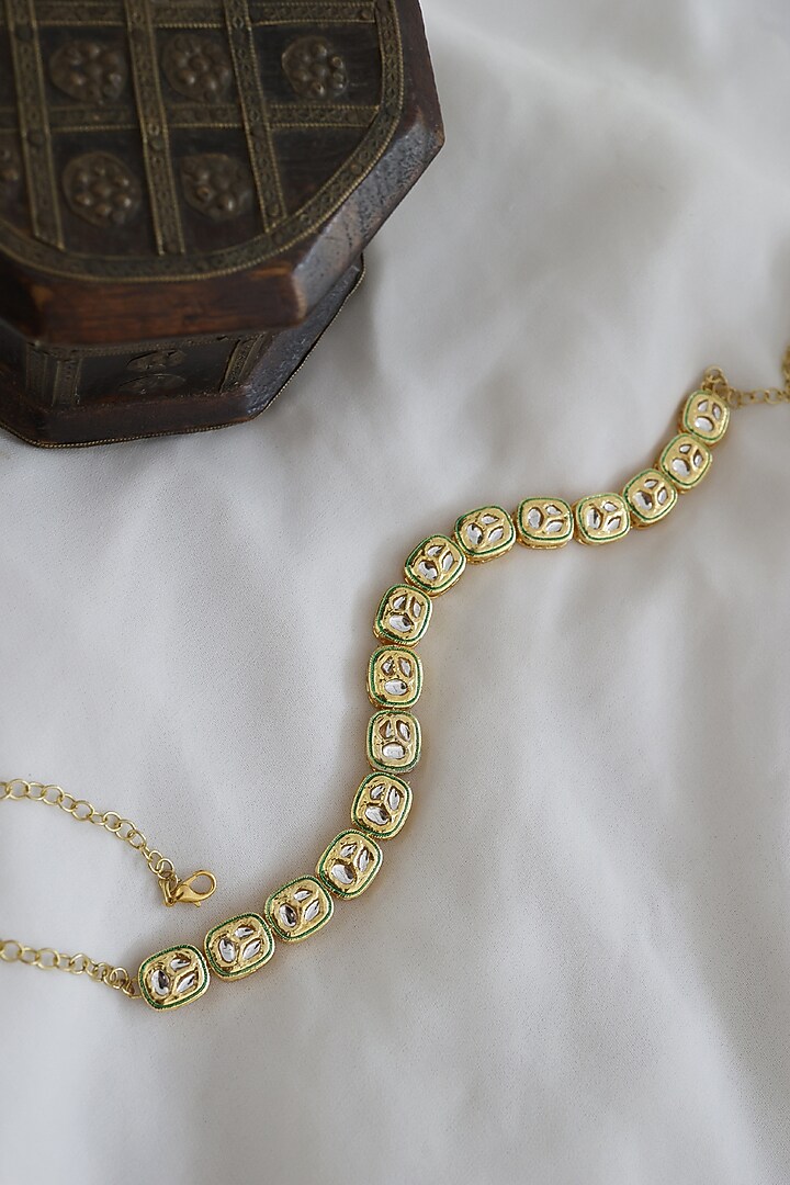 Gold Finish Kundan & Pearl Headband by Paisley Pop at Pernia's Pop Up Shop
