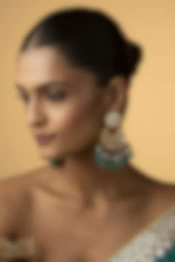 Gold Finish Jade Green Stone Chandbali Earrings by Paisley Pop at Pernia's Pop Up Shop