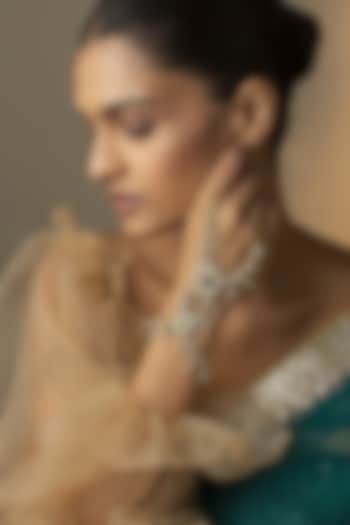 Gold Finish Kundan & Green Stone Hathphool by Paisley Pop at Pernia's Pop Up Shop