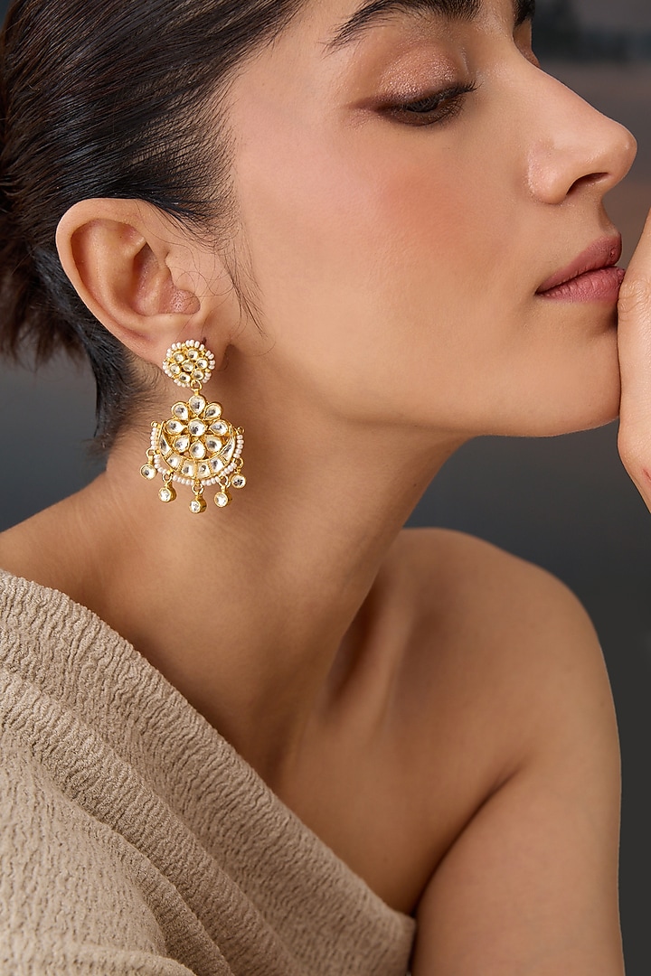 Gold Plated Kundan Polki Dangler Earrings by Paisley Pop at Pernia's Pop Up Shop