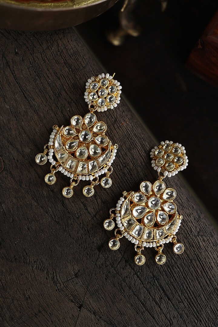 Gold Plated Kundan Polki Dangler Earrings by Paisley Pop at Pernia's Pop Up Shop