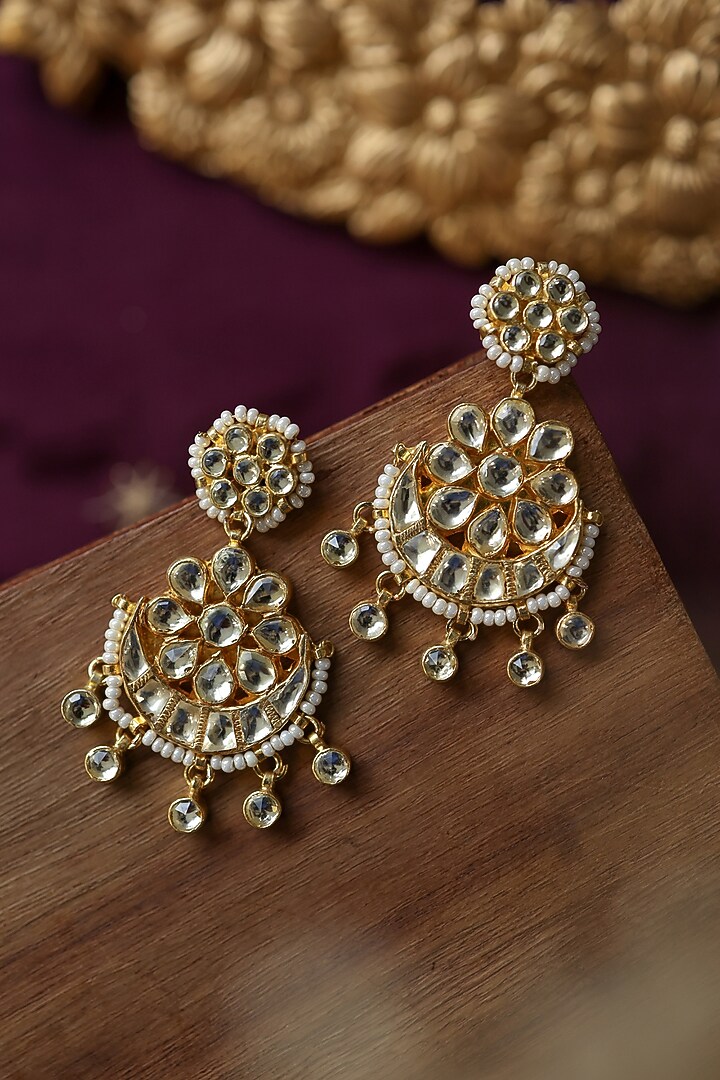 Gold Plated Kundan Polki Dangler Earrings by Paisley Pop at Pernia's Pop Up Shop