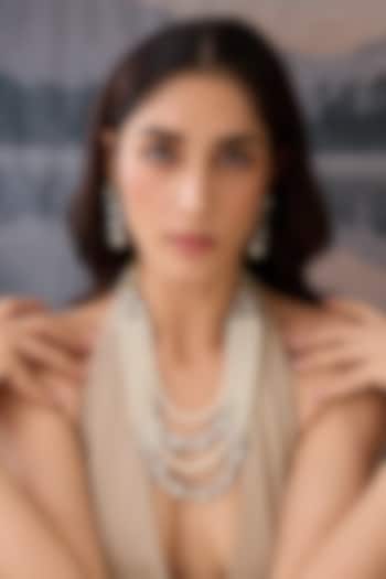 Black Rhodium Finish Kundan Polki & Pearl Necklace Set by Paisley Pop at Pernia's Pop Up Shop