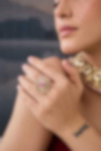 Gold Plated Pink Stone Jadau Adjustable Ring by Paisley Pop at Pernia's Pop Up Shop