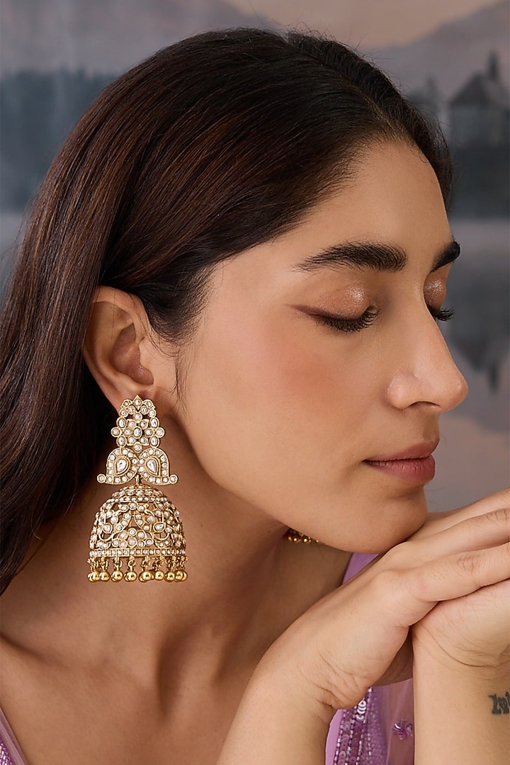 Gold Plated Kundan Polki Dangler Earrings by Paisley Pop at Pernia's Pop Up Shop