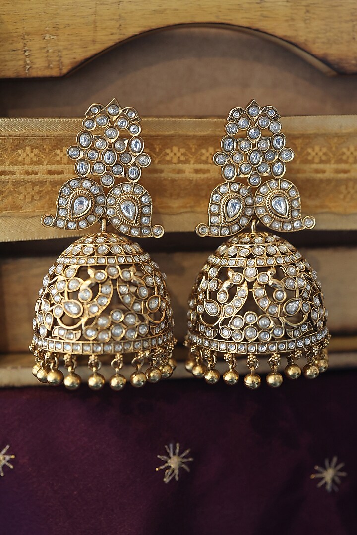 Gold Plated Kundan Polki Dangler Earrings by Paisley Pop at Pernia's Pop Up Shop