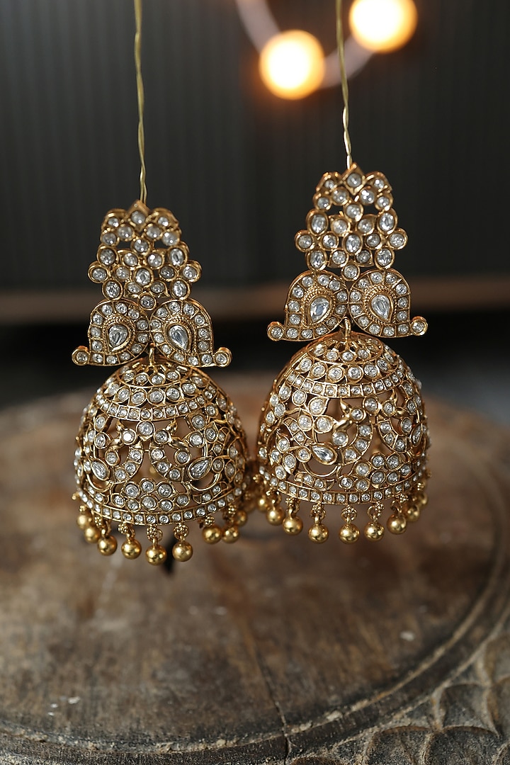 Gold Plated Kundan Polki Dangler Earrings by Paisley Pop at Pernia's Pop Up Shop