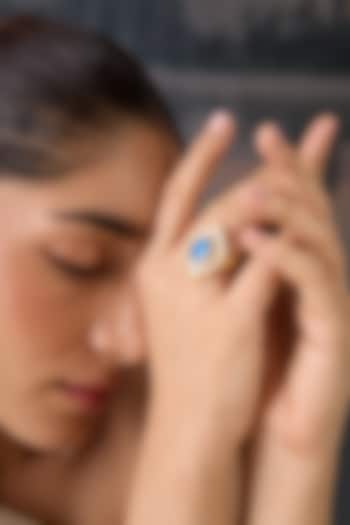 Gold Plated Blue Kundan Stone Adjustable Ring by Paisley Pop at Pernia's Pop Up Shop