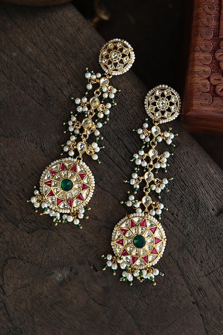Gold Plated Pearl & Hydro Stone Dangler Earrings by Paisley Pop at Pernia's Pop Up Shop