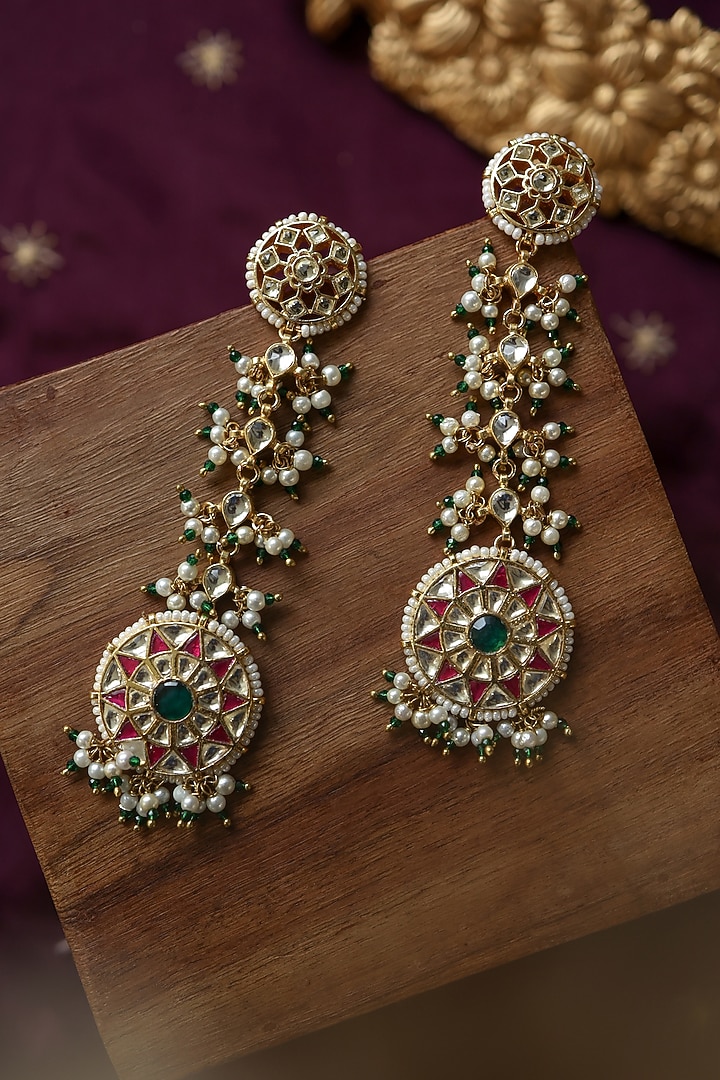 Gold Plated Pearl & Hydro Stone Dangler Earrings by Paisley Pop at Pernia's Pop Up Shop