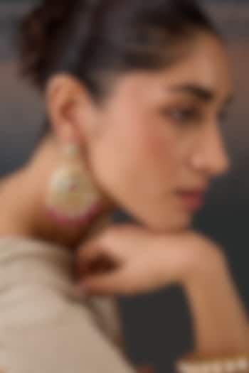 Gold Plated Pearl & Pink Stone Jadau Dangler Earrings by Paisley Pop at Pernia's Pop Up Shop