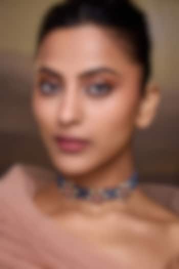 Gold Finish Floral Motifs & Turquoise Stone Choker Necklace by Paisley Pop at Pernia's Pop Up Shop