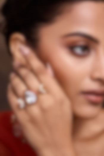 Gold Finish Kundan Polki Red Enameled Adjustable Ring by Paisley Pop at Pernia's Pop Up Shop