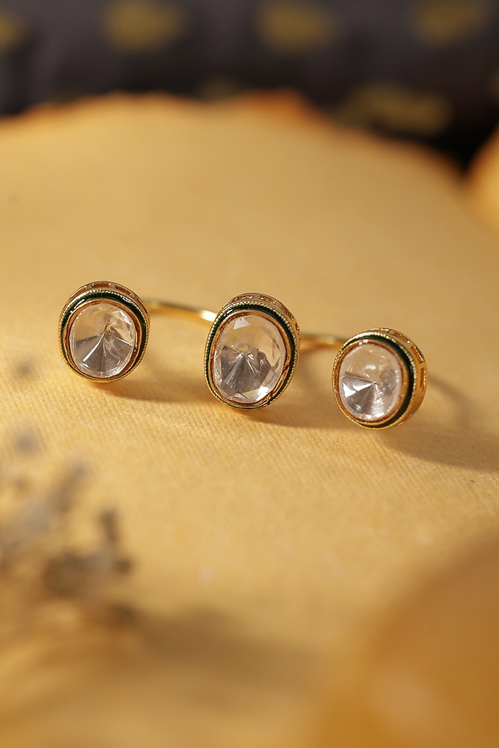 Gold Finish Jadau Kundan Polki Adjustable Ring by Paisley Pop at Pernia's Pop Up Shop