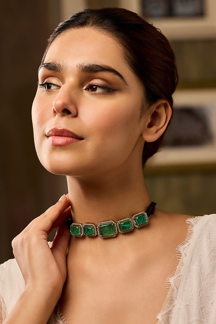 Gold Finis Turquoise Onyx & Kundan Polki Choker Necklace by Paisley Pop at Pernia's Pop Up Shop