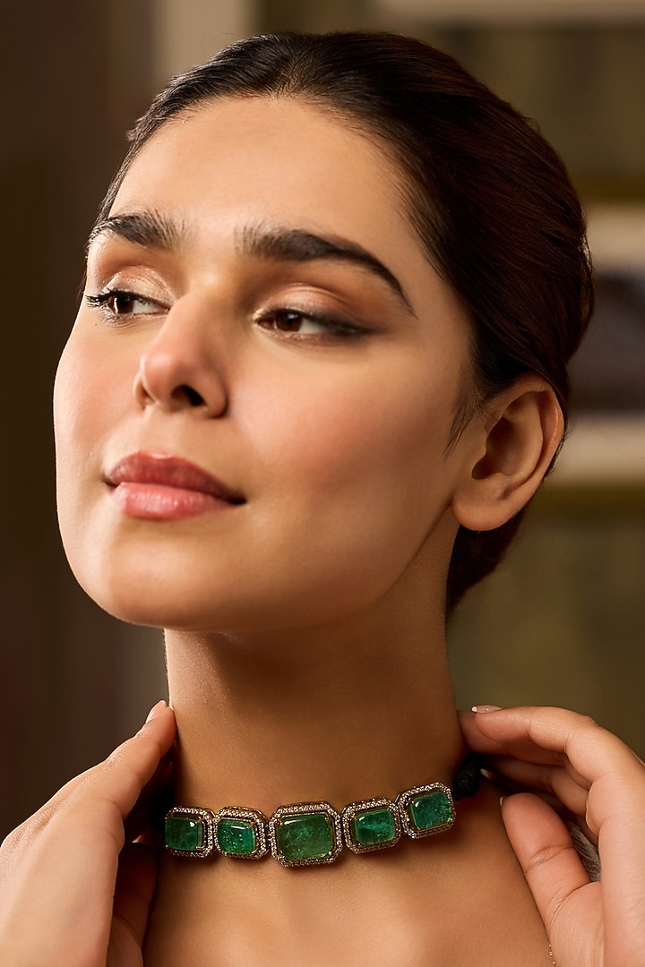 Gold Finis Turquoise Onyx & Kundan Polki Choker Necklace by Paisley Pop at Pernia's Pop Up Shop