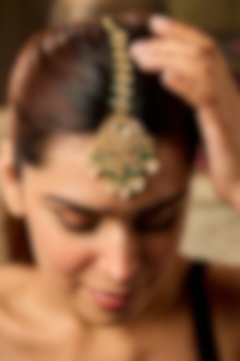 Gold Finish Multi-Colored Stone & Kundan Polki Maangtikka by Paisley Pop at Pernia's Pop Up Shop