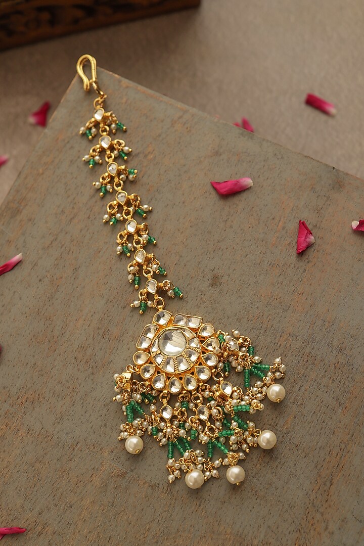Gold Finish Multi-Colored Stone & Kundan Polki Maangtikka by Paisley Pop at Pernia's Pop Up Shop