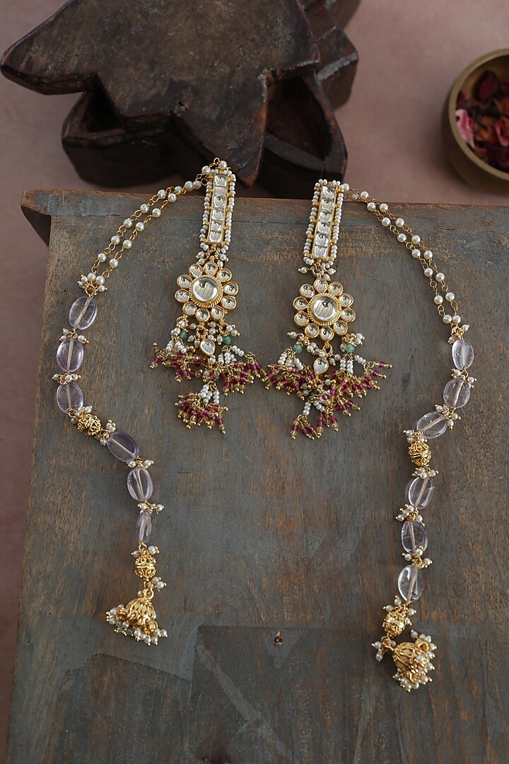 Gold Finish Kundan Polki Dangler Earrings by Paisley Pop at Pernia's Pop Up Shop