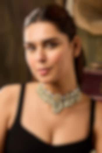 Gold Finish Kundan Polki & Mint Onyx Choker Necklace by Paisley Pop at Pernia's Pop Up Shop