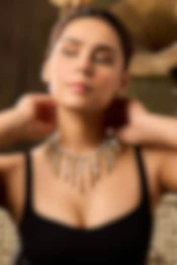 Gold Finish Kundan Polki & Pearl Necklace by Paisley Pop at Pernia's Pop Up Shop